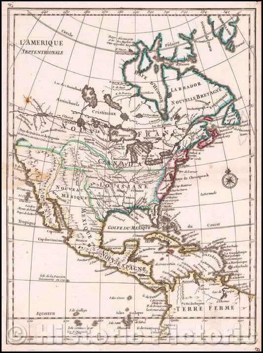 Historic Map - L'Amerique Septentrionale, 1748, Georges Louis Le Rouge - Vintage Wall Art