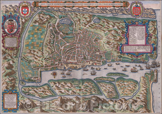 Historic Map - A Ilha e Cidade de Goa Metropolitana da India E Partes Orientais que esta en 15 Graos da Banda da Norte, 1596, Jan Huygen van Linschoten - Vintage Wall Art