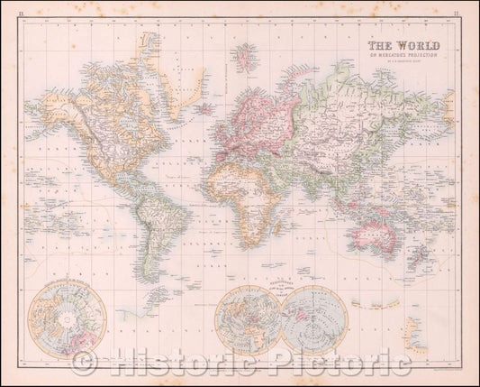 Historic Map - The World On Mercator's Projection, 1855, Archibald Fullarton & Co. - Vintage Wall Art