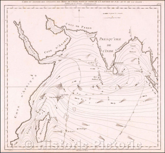 Historic Map - Carte du Sisteme des courants des Mers de L'Inde dans le tems de la mousso :: Sisteme current Seas of India in the time of the monsoon, 1788 - Vintage Wall Art