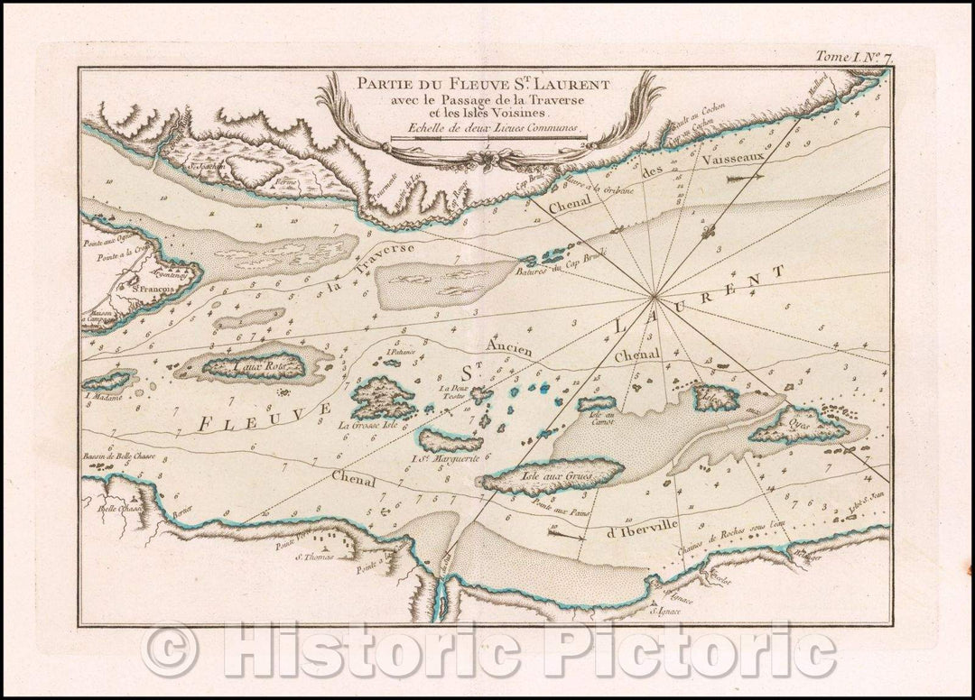 Historic Map - Partie Fleuve de Saint Laurent avec le Passage de la Traverse :: Part River St. Lawrence with the Passage of the Traverse and lesIsles Neighbors, 1764 - Vintage Wall Art