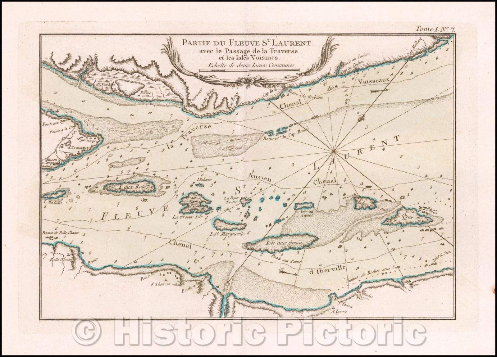 Historic Map - Partie Fleuve de Saint Laurent avec le Passage de la Traverse :: Part River St. Lawrence with the Passage of the Traverse and lesIsles Neighbors, 1764 - Vintage Wall Art