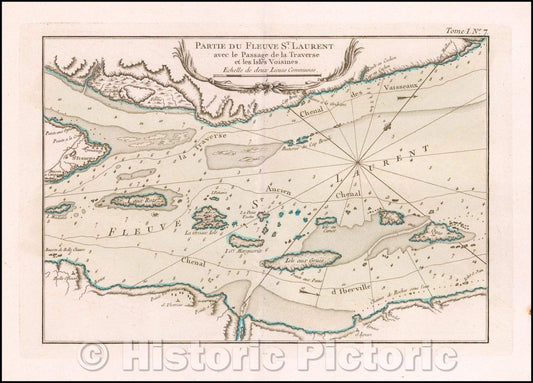 Historic Map - Partie Fleuve de Saint Laurent avec le Passage de la Traverse :: Part River St. Lawrence with the Passage of the Traverse and lesIsles Neighbors, 1764 - Vintage Wall Art