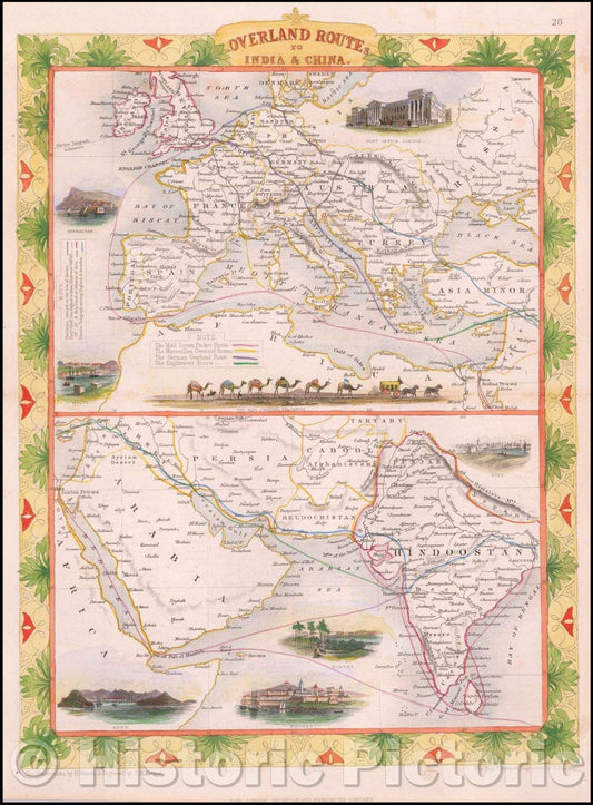 Historic Map - Overland Route To India, 1851, John Tallis v2