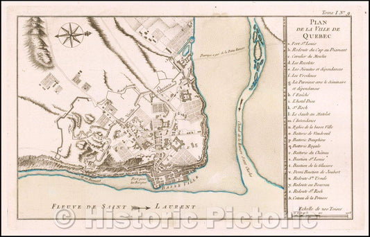 Historic Map - Plan De La Ville De Quebec/Map Of The City Of Quebec, 1764, Jacques Nicolas Bellin - Vintage Wall Art