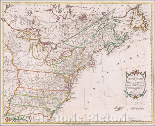 Historic Map - Map of the United States in North America: with the British, French and Spanish Dominions, 1783, Thomas Kitchin v5