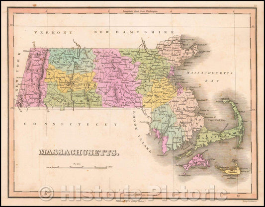 Historic Map - Massachusetts, 1827, Anthony Finley v2