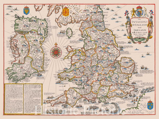 England and Ireland - Invasion History Map, 1676 | Historical Map Print