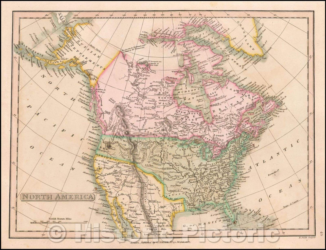 Historic Map - North America, 1824, Charles Smith - Vintage Wall Art