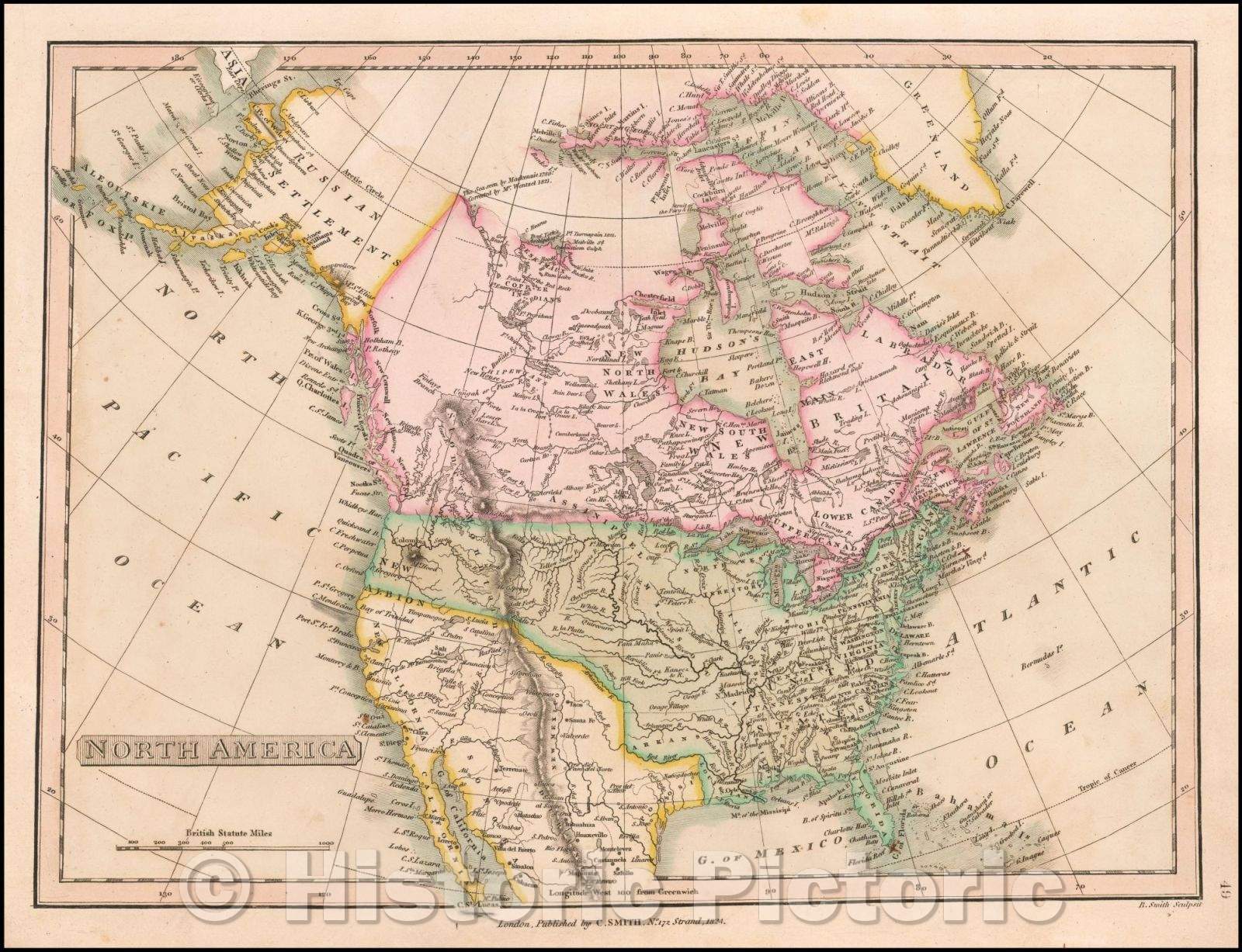Historic Map - North America, 1824, Charles Smith - Vintage Wall Art