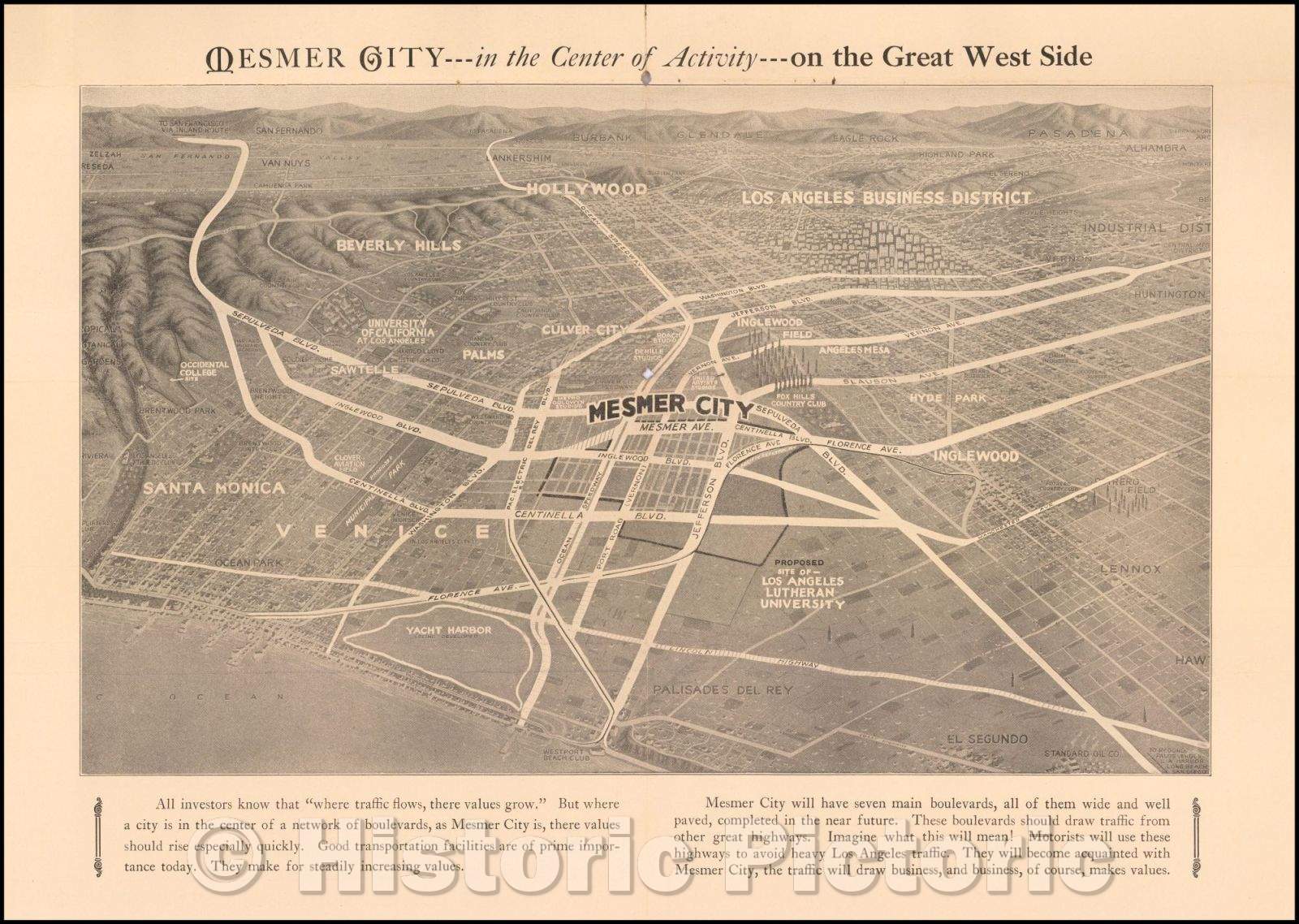 Historic Map - Mesmer City - in the Center of Activity - on the Great West Side, 1924, - Vintage Wall Art