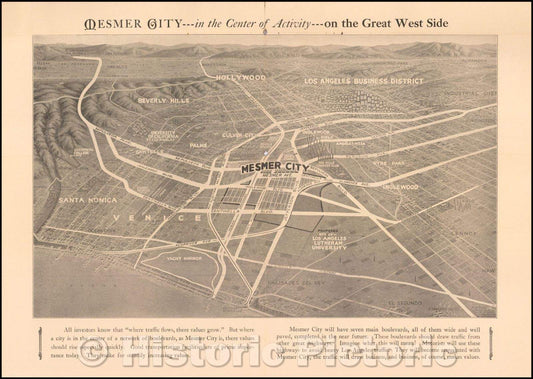 Historic Map - Mesmer City - in the Center of Activity - on the Great West Side, 1924, - Vintage Wall Art