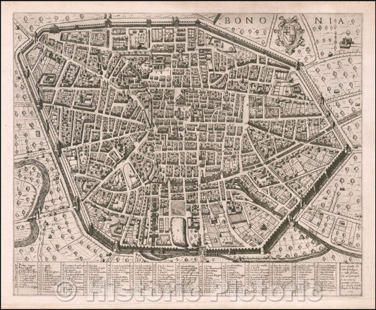 Historic Map - Bononia. Vero Ritratto de la citt?de Bologna/First state of this Map of Bologna by Claudio Duchetti, 1582, Antonio Lafreri - Vintage Wall Art
