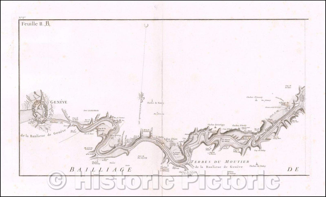 Historic Map - Rhone River/Geneva, 1800, - Vintage Wall Art