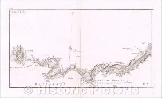 Historic Map - Rhone River/Geneva, 1800, - Vintage Wall Art