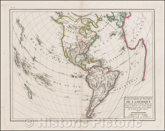 Historic Map - Carte Generale Et Politique De L'Amerique/Map of America, which appeared in Jansson's, 1798, Mentelle - Vintage Wall Art