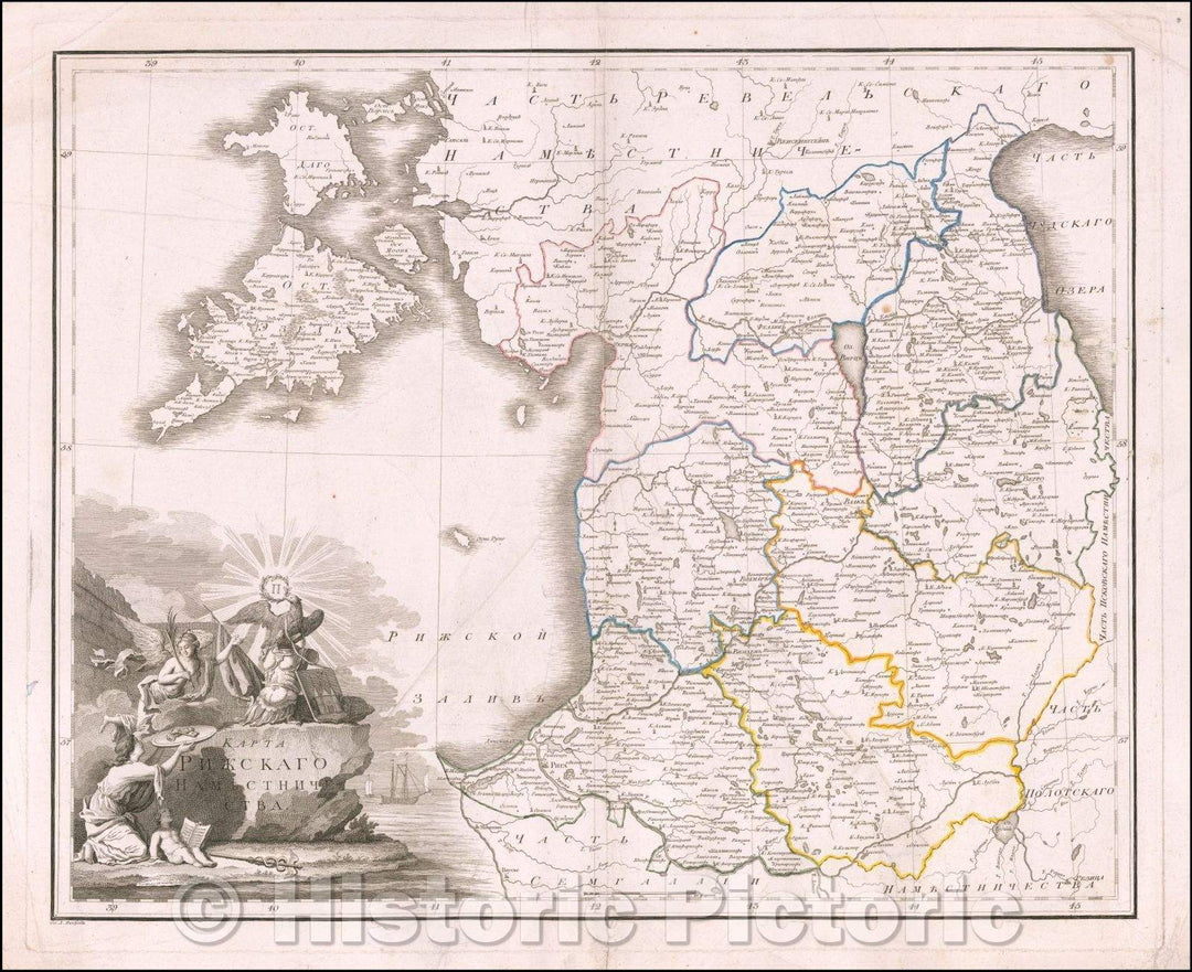 Historic Map - Russian Launguage [Map of the Riga Governate]/Map Rizhskago Nam?stnichestva [Map of the Riga Governate], 1792, Alexander Wilbrecht - Vintage Wall Art