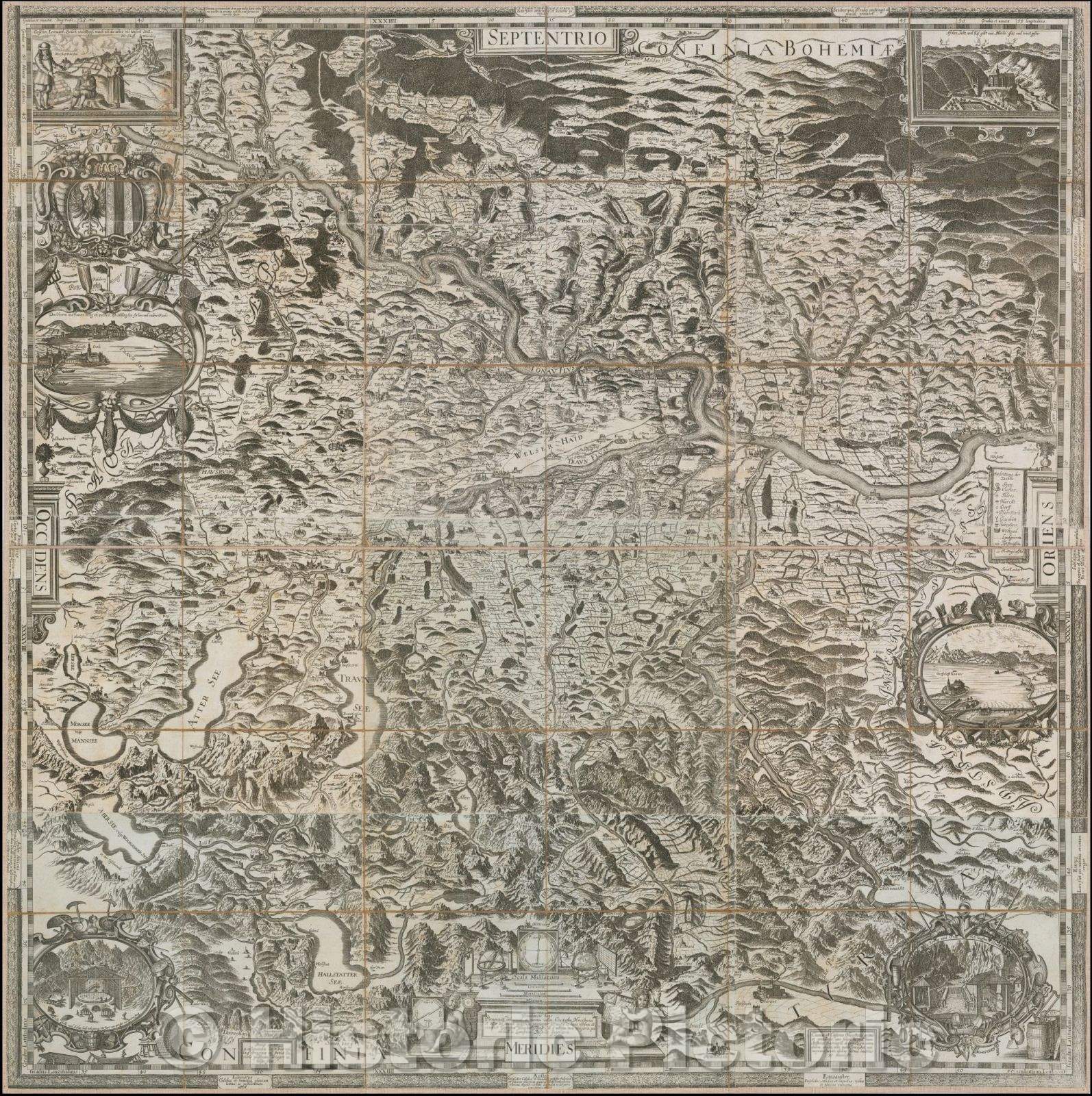 Historic Map - [Archiducatus Austriae superioris geographica descriptio facta anno 1667], 1669, Melchior Kusell - Vintage Wall Art