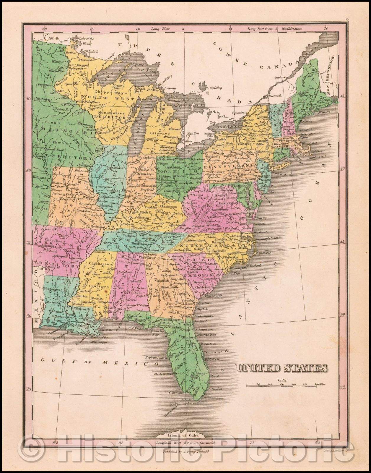 Historic Map - United States, 1824, Anthony Finley - Vintage Wall Art