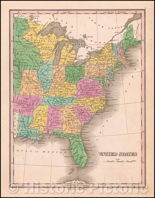 Historic Map - United States, 1824, Anthony Finley - Vintage Wall Art
