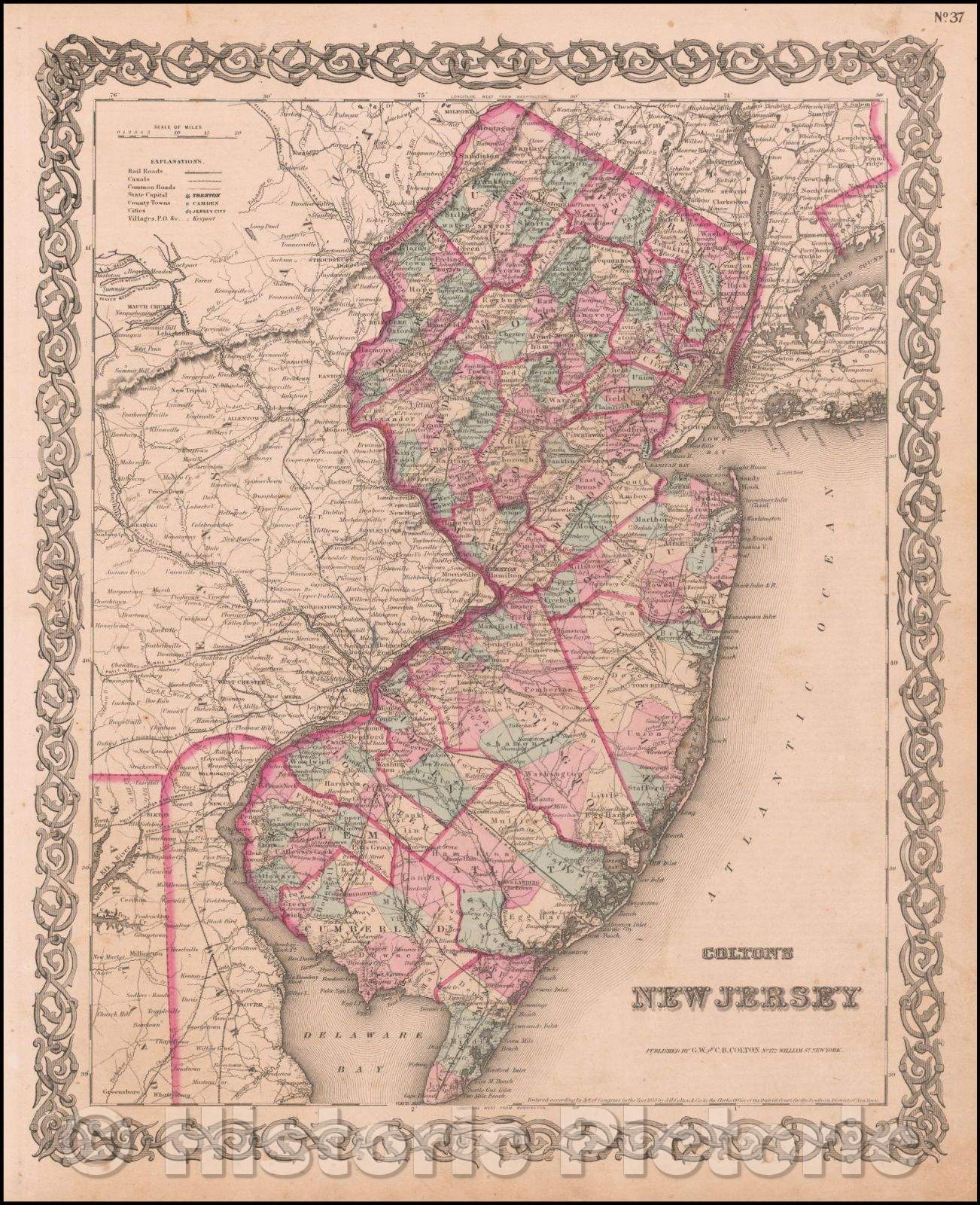 Historic Map - Colton's New Jersey, 1860, Joseph Hutchins Colton v3