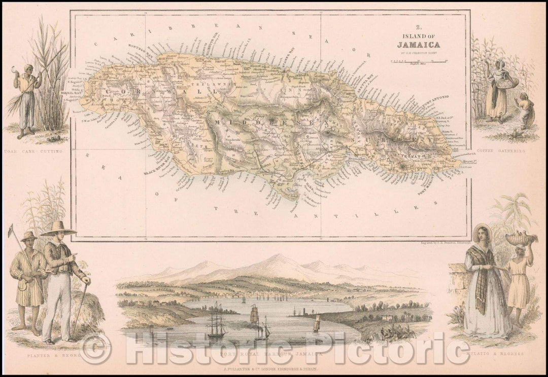 Historic Map - Island of Jamaica, 1860, Archibald Fullarton - Vintage Wall Art