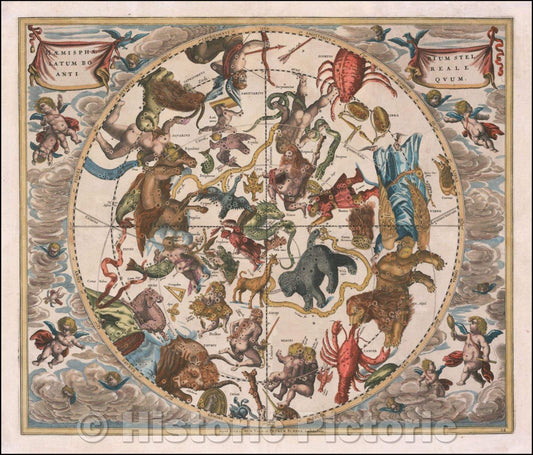 Historic Map - Haemisphaerium Stellatum Boreale Antiquum, 1660, Andreas Cellarius - Vintage Wall Art