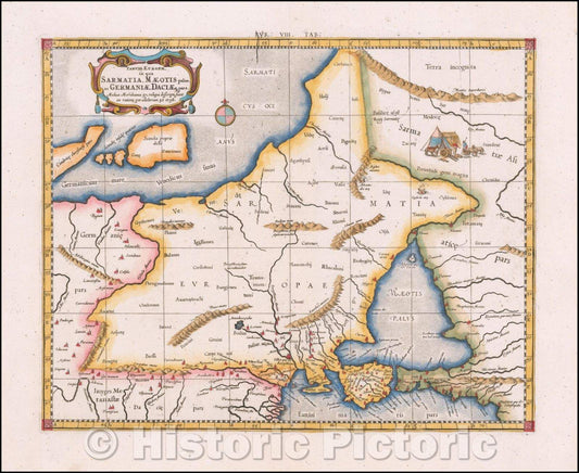 Historic Map - Tab. VIII. Europae, in qua Sarmatia, Maeotis palus ac Germaniae, Daciaque pars, 1578, Gerard Mercator - Vintage Wall Art
