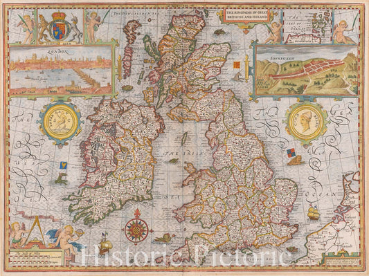 Kingdom of Great Britain and Ireland, 1610 ca - Historical Map Print