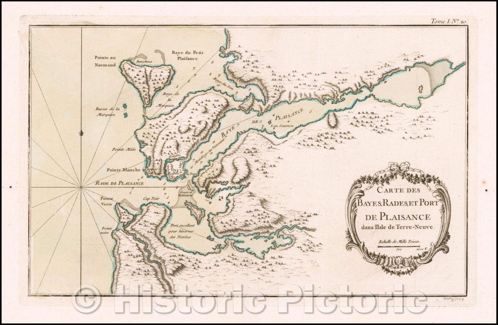 Historic Map - Carte des Bayes, Rades et. Port de Plaisance dans l'Isle de Terre-Neuve/Map of Bayes and Rades. Marina on the Island of Newfoundland, 1764 - Vintage Wall Art