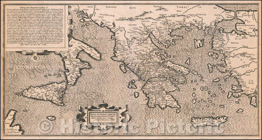 Historic Map - Nova Unversae Graeciae adiacentiumque terrarum Descriptio / 16th Century Map by George Achatz von Eneneckel, 1596, George Achatz von Enenckel - Vintage Wall Art