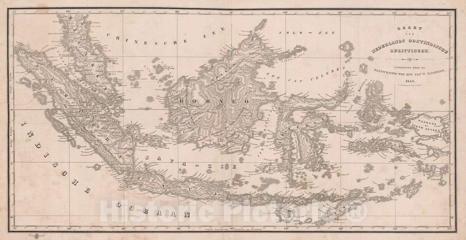 Historic Map - Kaart van Nederlands Oostindische Bezitteingen/Map of the Dutch East Indies, 1843, Daniel Veelward - Vintage Wall Art