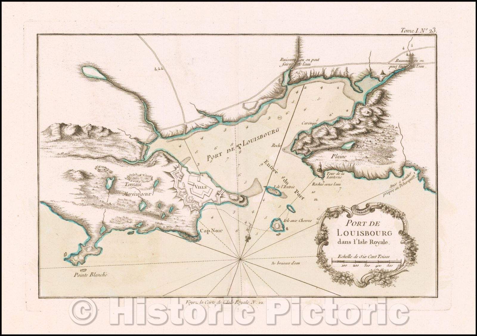 Historic Map - Port de Louisbourg dans l'Isle Royale/Louisbourg Harbor Isle Royale, 1764, Jacques Nicolas Bellin - Vintage Wall Art
