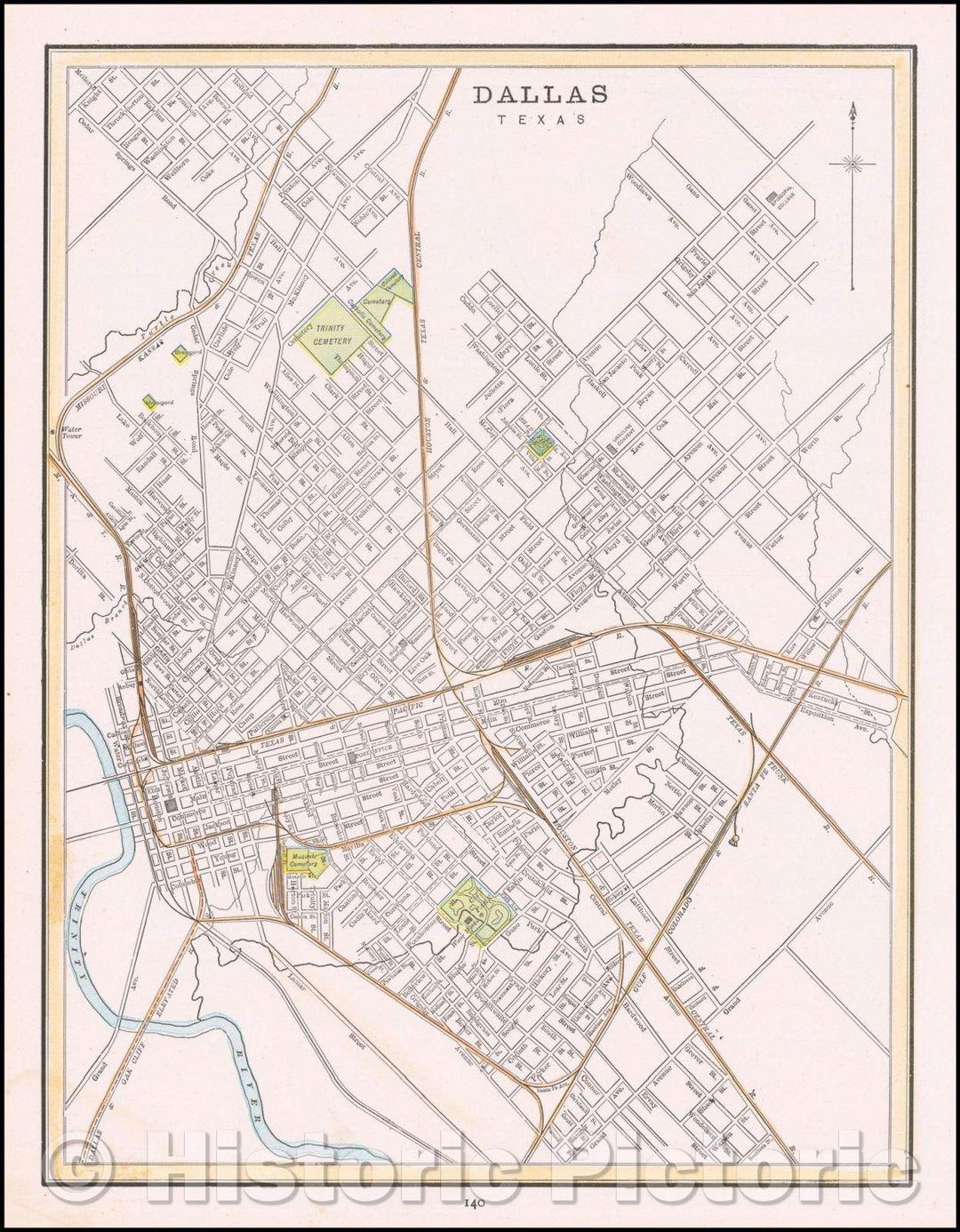 Historic Map - Dallas, Texas, 1893, George F. Cram - Vintage Wall Art