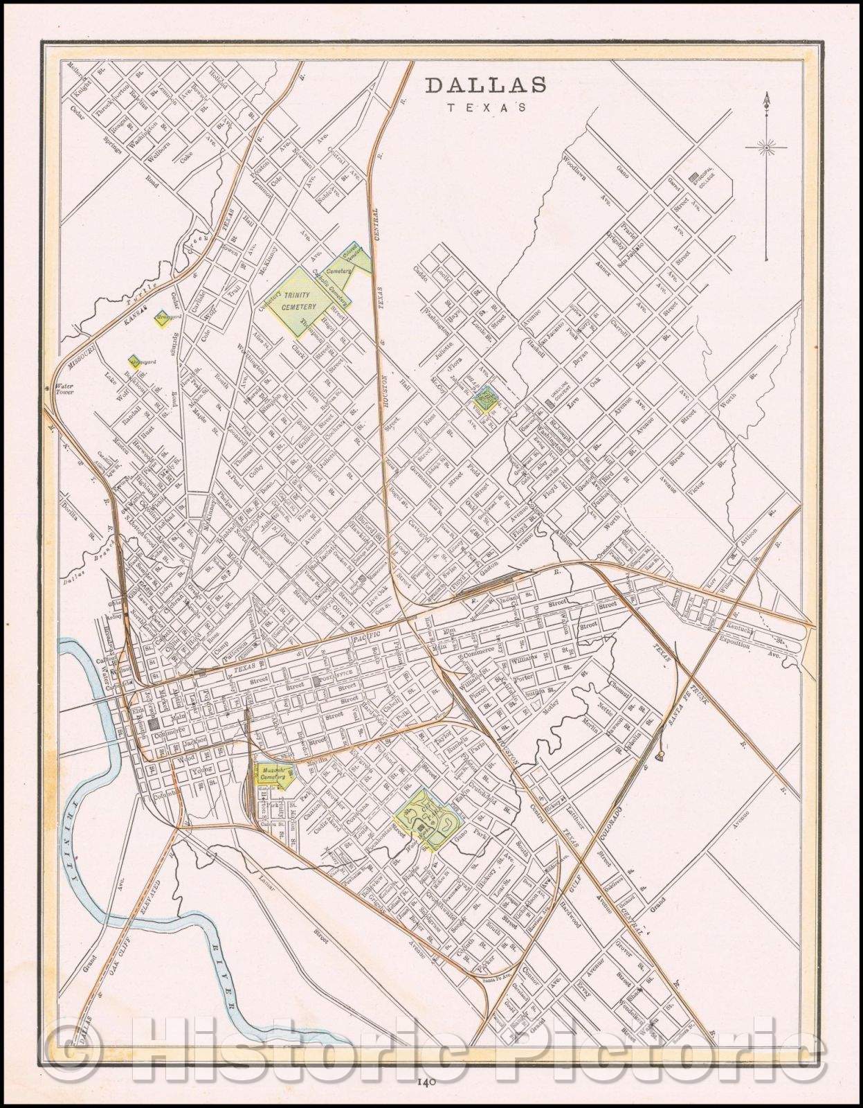 Historic Map - Dallas, Texas, 1893, George F. Cram - Vintage Wall Art