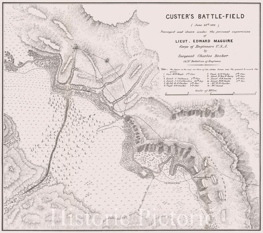 Custer's Last Stand - Battle Map, 1876 - Historical Map Print
