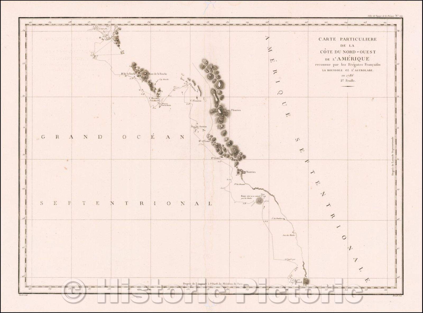 Historic Map - [Vancouver Island] Carte Particuliere de la Cote du Nord-Ouest de l'Amerique reconnue par les Fregates Fran :: Large-format of the Vancouver, 1797 - Vintage Wall Art