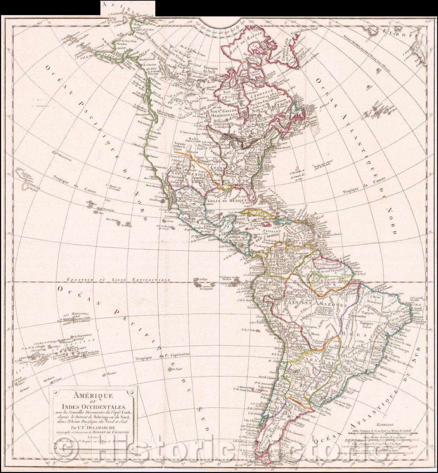 Historic Map - Amerique ou Indes Occidentales avec les Nouvelles Decouvertes du Capite. Cook, l'Ocean Pacifique, 1812 - Vintage Wall Art