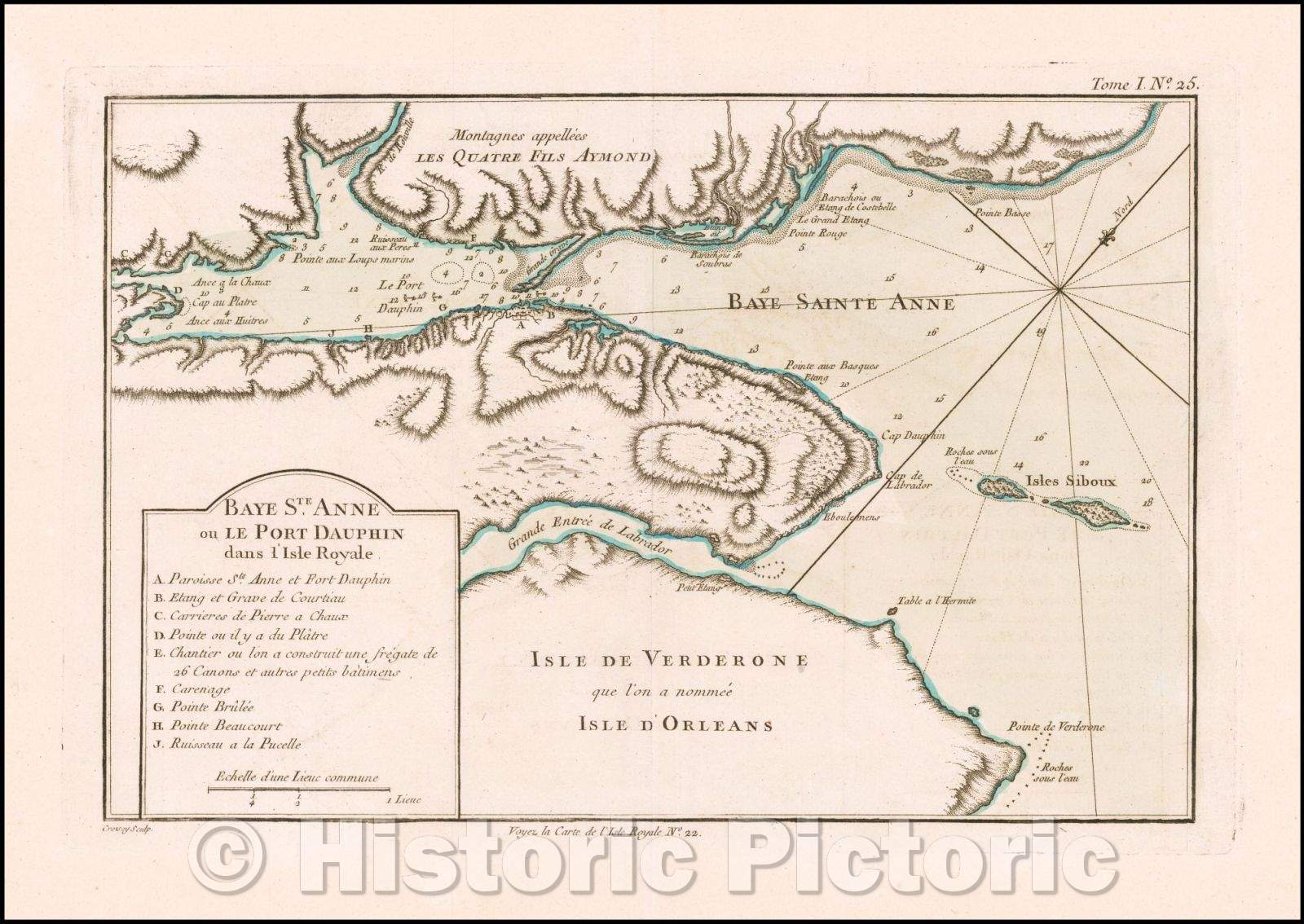 Historic Map - Baye St. Anne et Le Port Dauphin dans l'Isle Royale/Plan of the Bay of St. Anne and Port Dauphin on Isle Royale, 1764, Jacques Nicolas Bellin - Vintage Wall Art