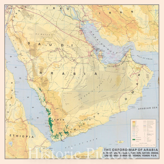Arabian Peninsula - Oil Infrastructure, 1976 | Historical Map Print