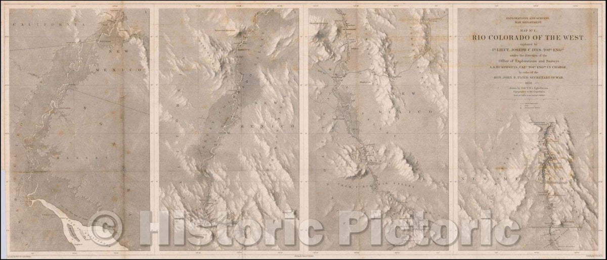 Historic Map - Map No. 1. Rio Colorado of the West explored, 1858, Joseph C. Ives - Vintage Wall Art