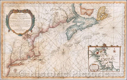 Historic Map - Carte Reduite Des Costes Orientales De L'Amerique Septentrionale, 1757, Jacques Nicolas Bellin v2
