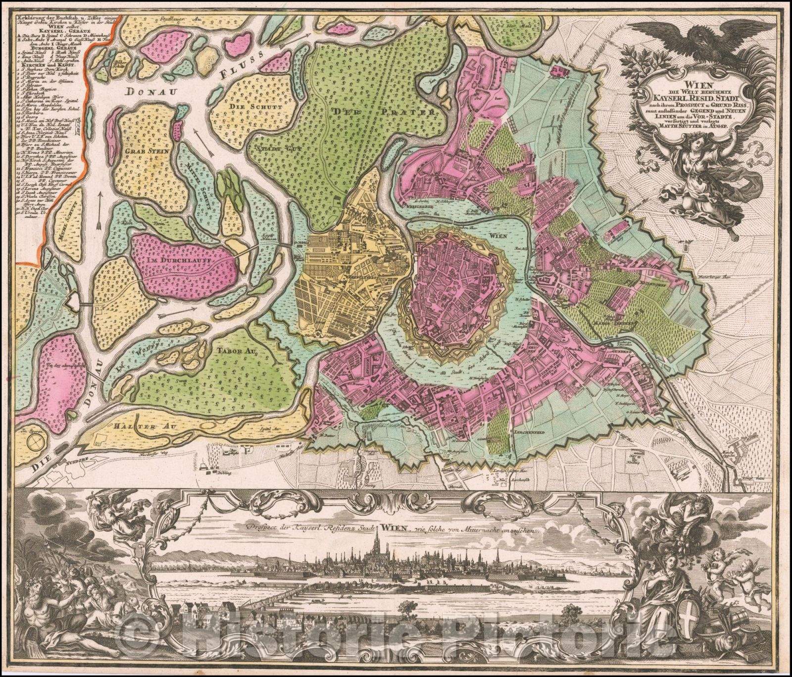 Historic Map - [Vienna] Wien Die Welt Beruhmte KayserL. Resid. Stadt nach ihren Prospect/Plan of Vienna, by Matthaus Seutter, 1730, Matthaus Seutter - Vintage Wall Art