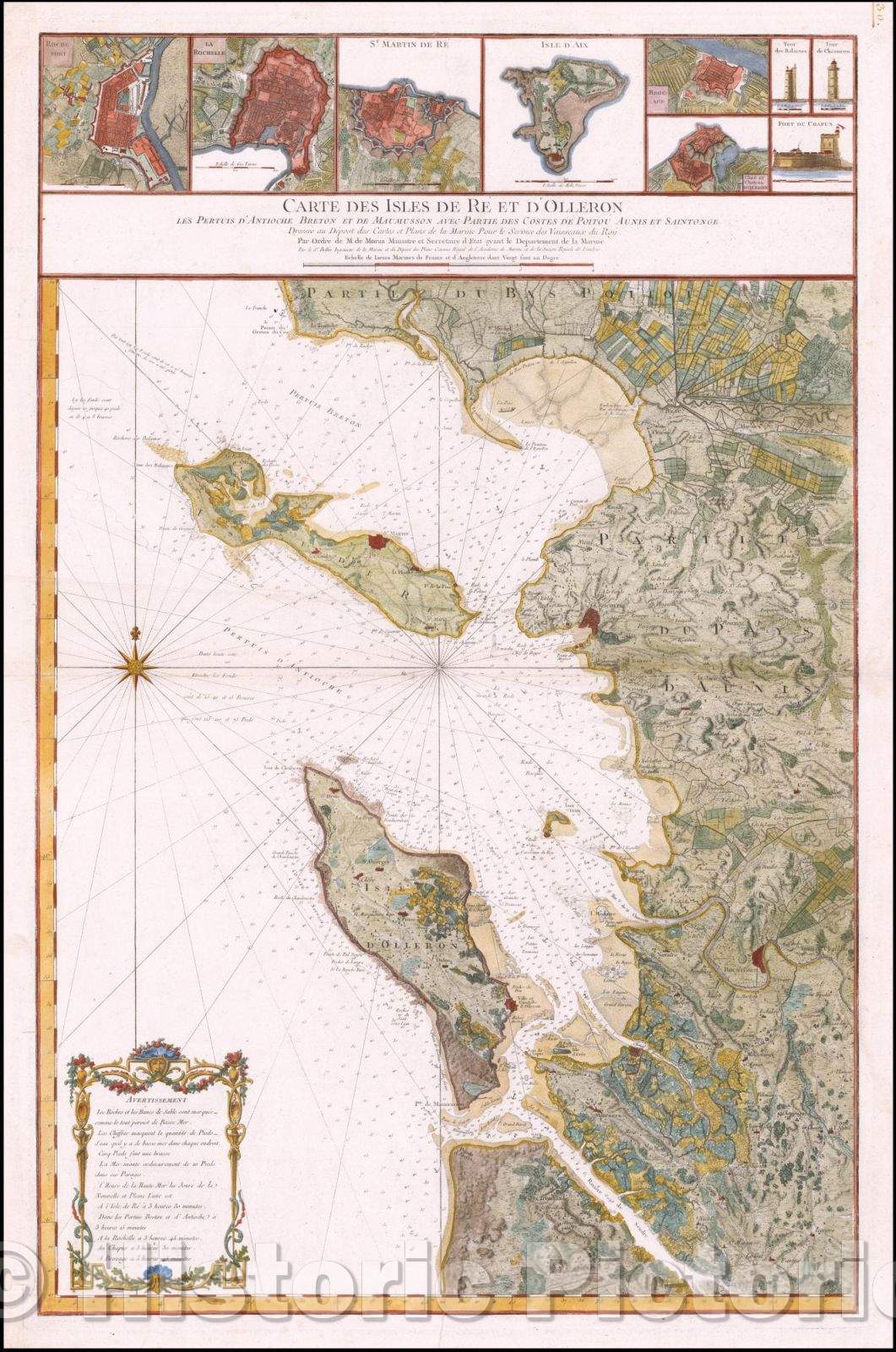 Historic Map - Carte des Isles de Re et d'Olleron les Pertuis d'Antioche Breton et de Mau :: of Isles of Re and Olleron the Pertuis Breton and Antioch, 1750 - Vintage Wall Art