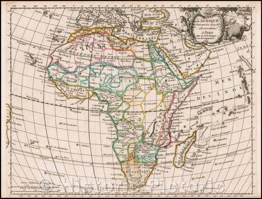 Historic Map - L'Afrique Suivant les Nouvells. Observations :: Africa, from Le Rouge's Atlas nouveau portatif ?l'usage des militaires et du voyageur, 1748 - Vintage Wall Art
