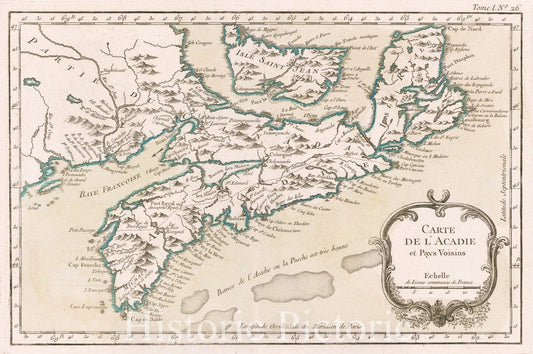 Historic Map - Carte De L'Acadie, et Pais Voisins/Map of Acadia, St. John's Island and the Region extending to the St. John River in Northeastern Canada, 1764 - Vintage Wall Art