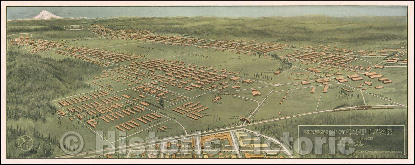 Historic Map - Picture -Map of Camp Lewis American Lake (Tacoma) Washington, 1918, Seattle Engraving Company - Vintage Wall Art