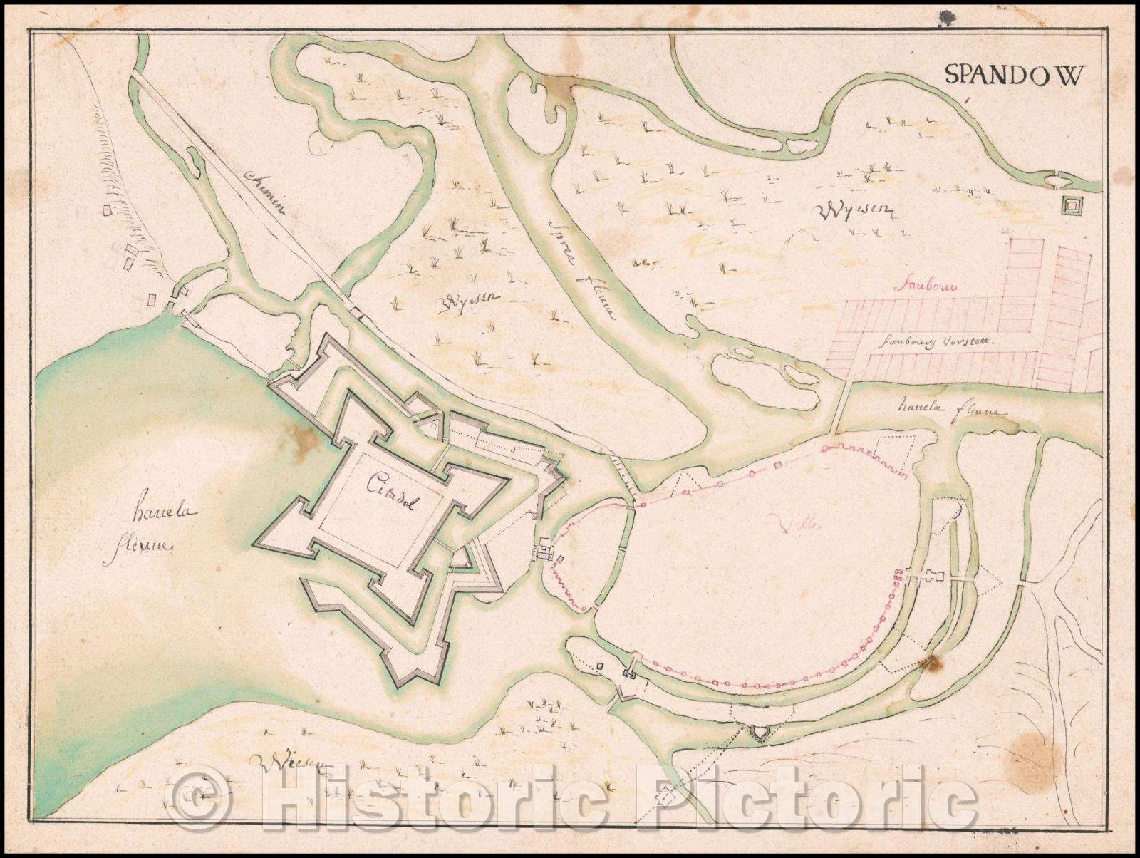 Historic Map - [Spandau] Spandow/Map of the fortifications around Spandau, Havel and Spree Rivers, 1806, Anonymous - Vintage Wall Art