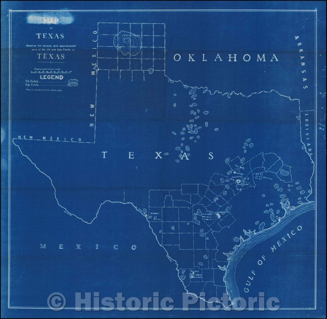 Historic Map - Map of Texas Showing the location and approximate area of the Oil and Gas Fields of Texas, 1910, - Vintage Wall Art