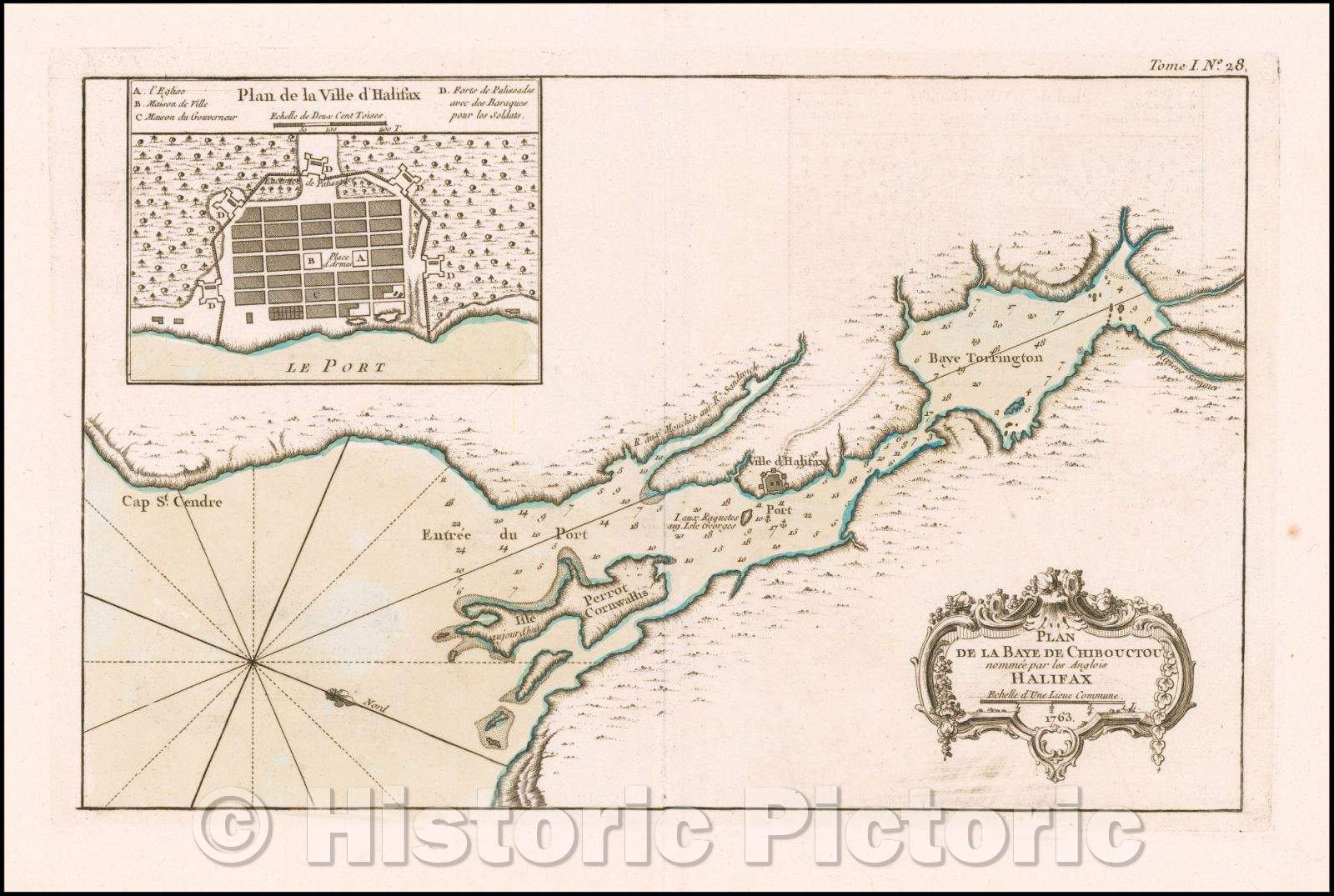 Historic Map - Plan de la Baye de Chibouctou nommee par les Anglois Halifax :: of the Bay Chebucto Appointee by the English Halifax, 1764 - Vintage Wall Art